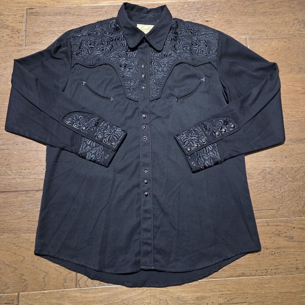 Scully Shirt Mens Black / Black Embroidery Western Pearl Snap L Retro cowboy